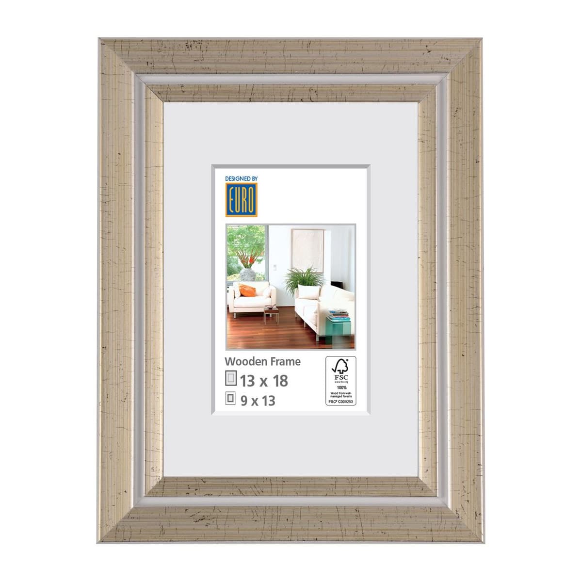 Holzrahmen HR1 13x18 weiss/silber FSC