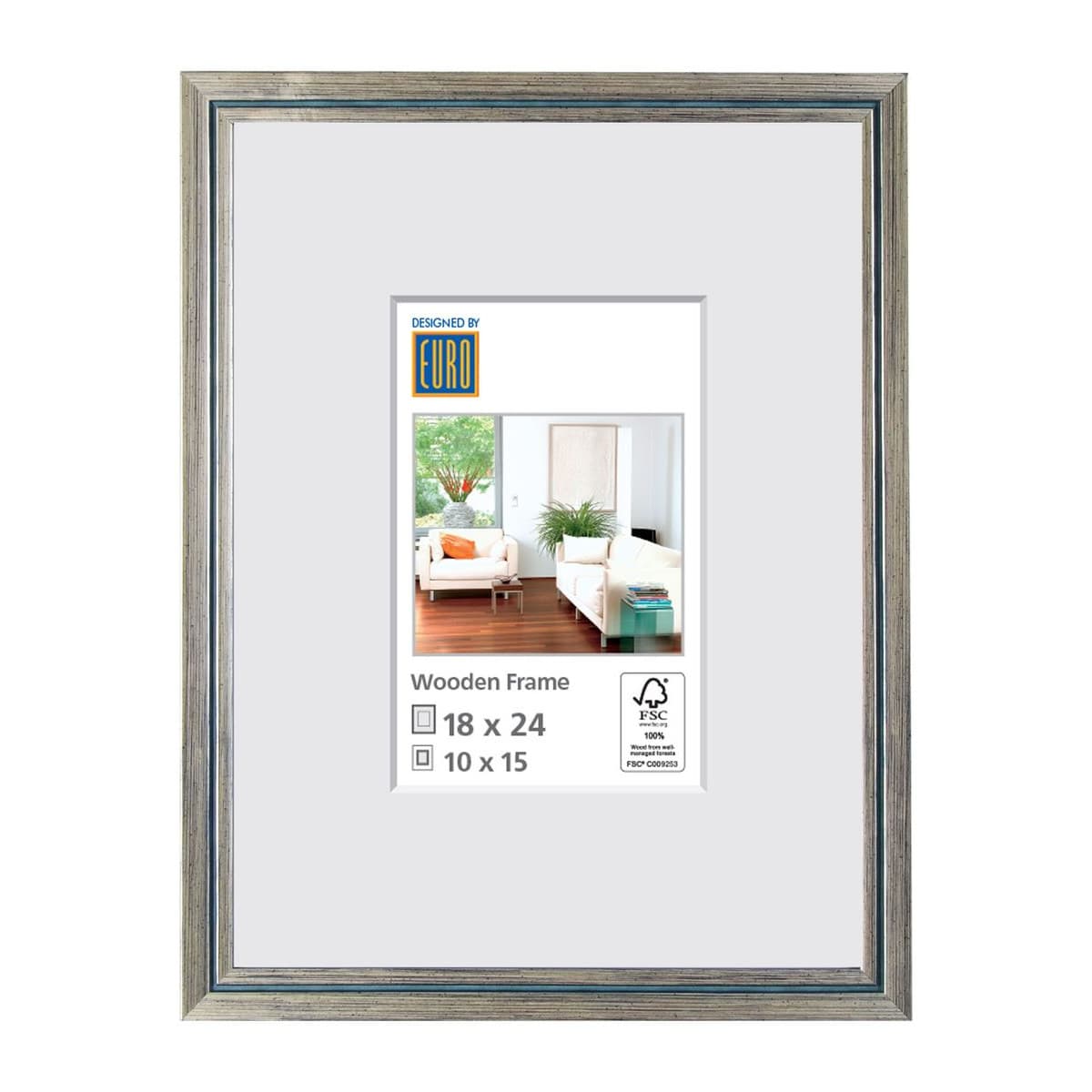 Holzrahmen HR1 18x24 blau/silber FSC