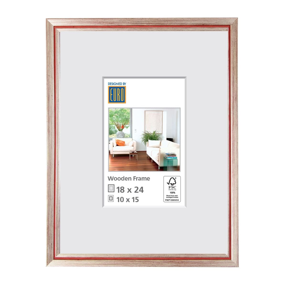 Holzrahmen HR1 18x24 rot/silber FSC