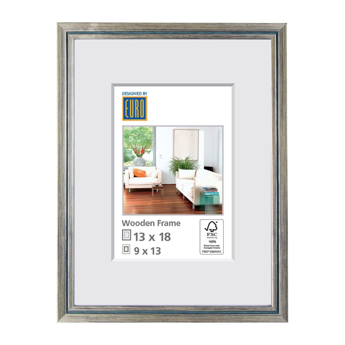 Holzrahmen HR1 13x18 blau/silber FSC
