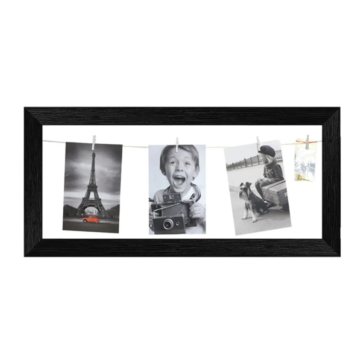 Kunststoffgalerie KG71 20x50 schwarz für bis zu 3 Fotos mit Leine und Klammern