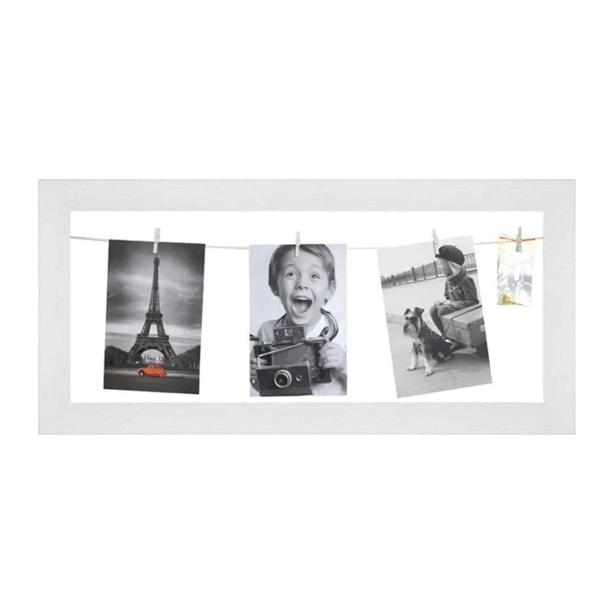 Kunststoffgalerie KG71 20x50 weiss für bis zu 3 Fotos mit Leine und Klammern